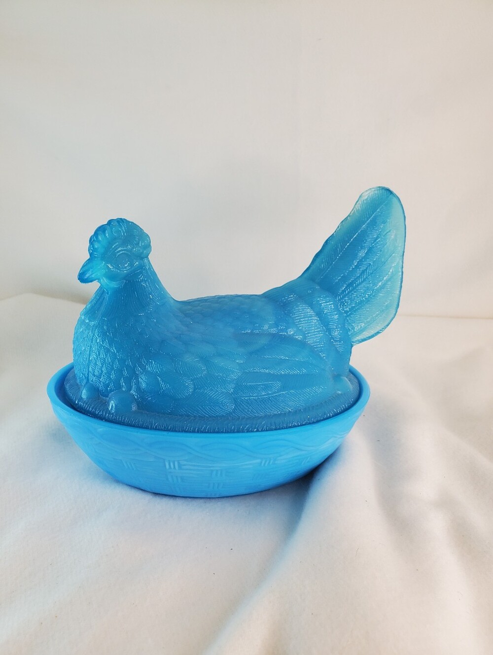 Vintage Blue Slag Glass "Hen on a Nest" Covered Dish